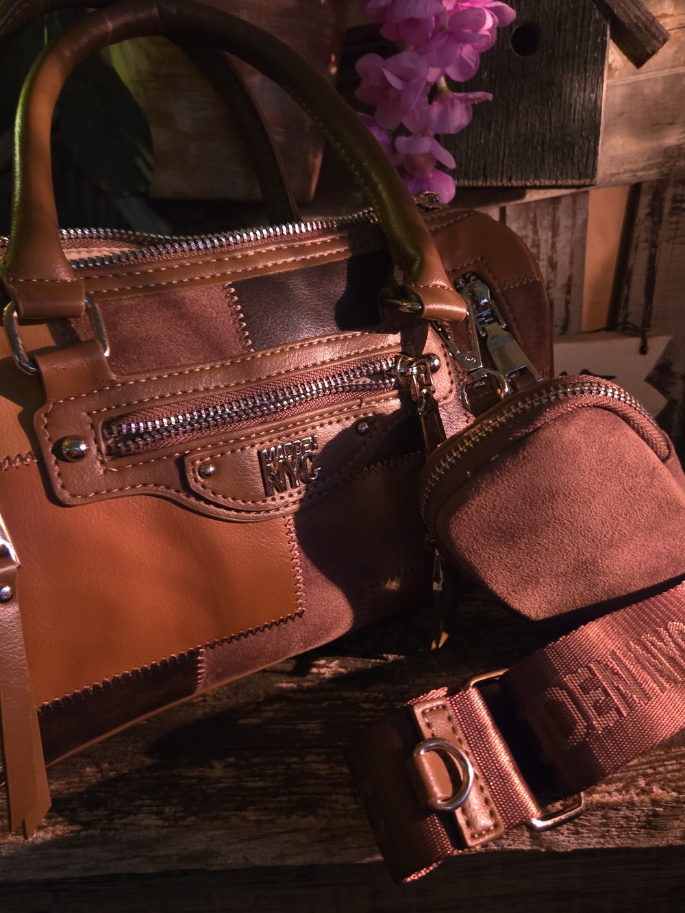 Men's Patchwork Leather & Suede Crossbody Bag in Brown